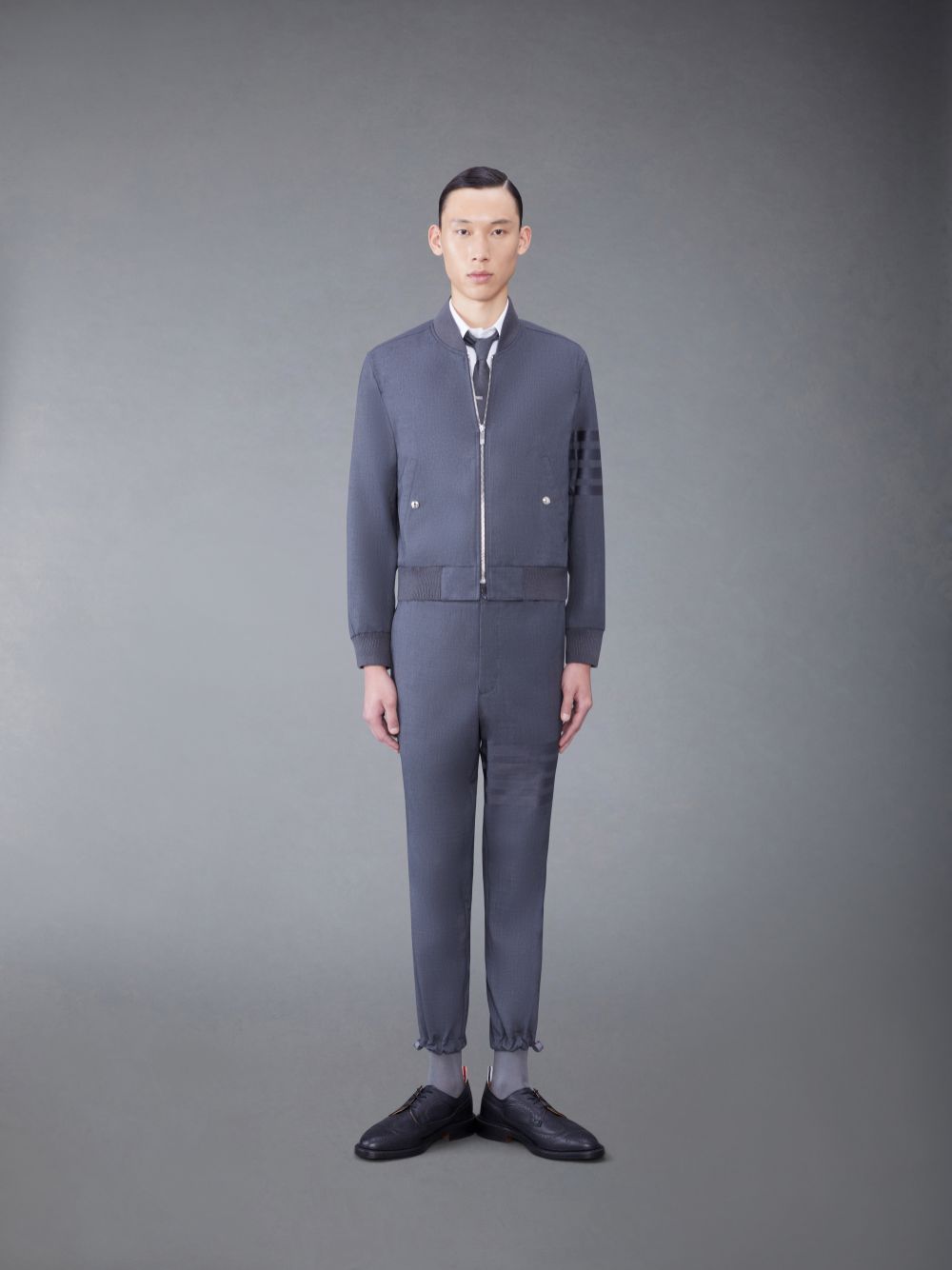 Thom Browne PLAIN WEAVE SUITING 4-BAR BLOUSON Men Jackets Grey | CNI08G37418