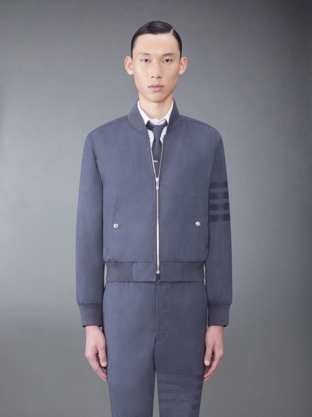 Thom Browne PLAIN WEAVE SUITING 4-BAR BLOUSON Men Jackets Grey | CNI08G37418