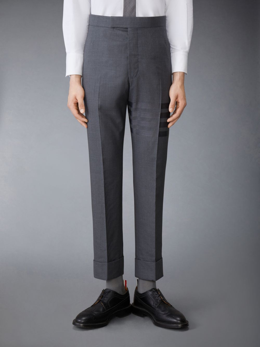 Thom Browne PLAIN WEAVE SUITING 4-BAR CLASSIC BACKSTRAP Men Pants Grey | ONB45G49308