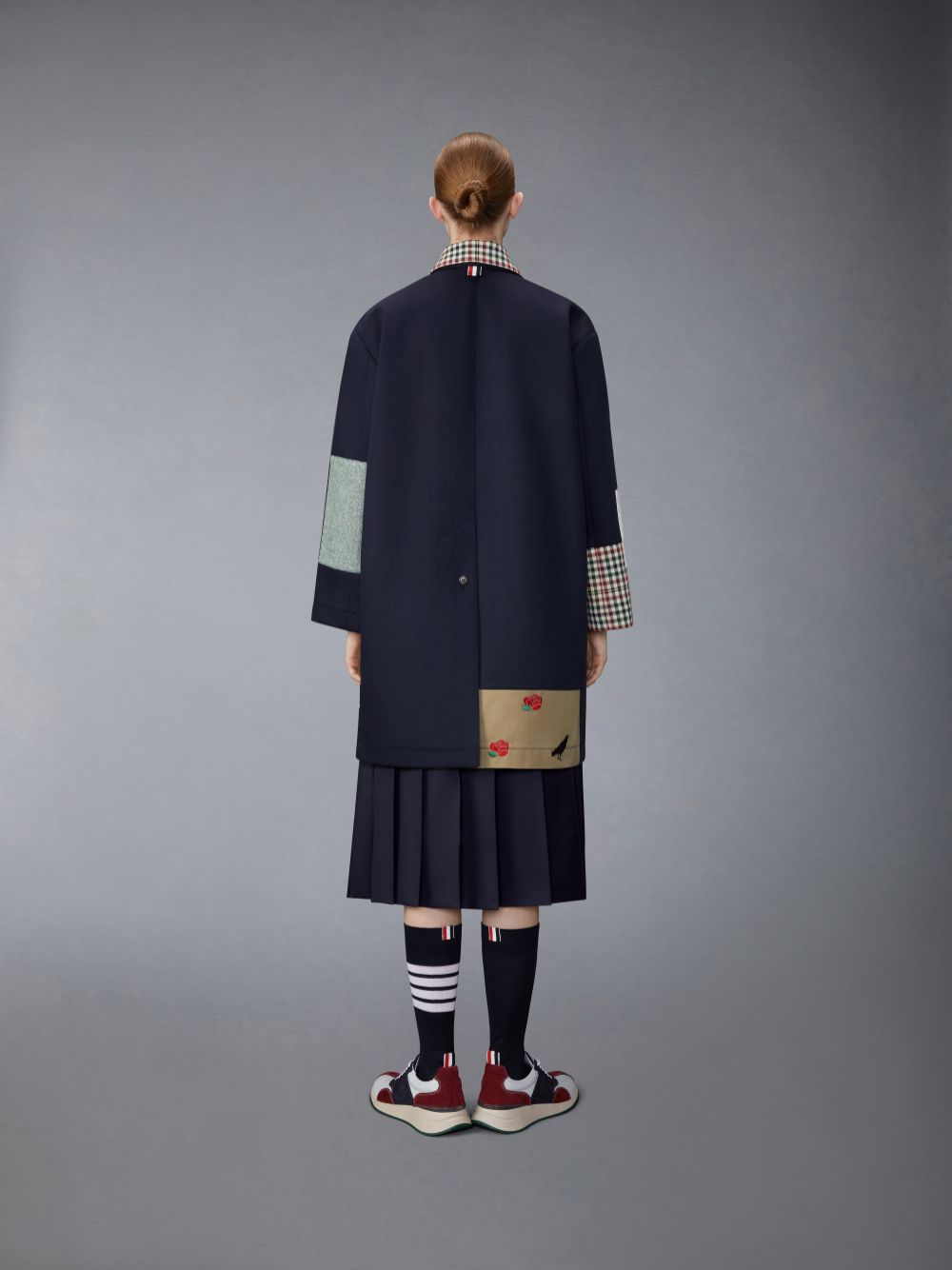 Thom Browne Patchwork Double Face Bal Collar With Detachable Shearling Collar Women Coats Navy | ZYU53O06703