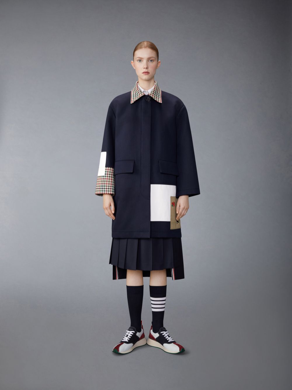 Thom Browne Patchwork Double Face Bal Collar With Detachable Shearling Collar Women Coats Navy | ZYU53O06703