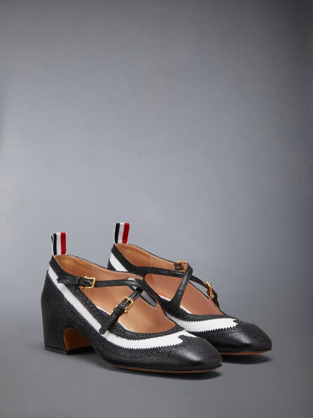 Thom Browne Pebble Grain 40mm Block Heel Criss Cross John Women Oxford Shoes Black | GVX31O56590