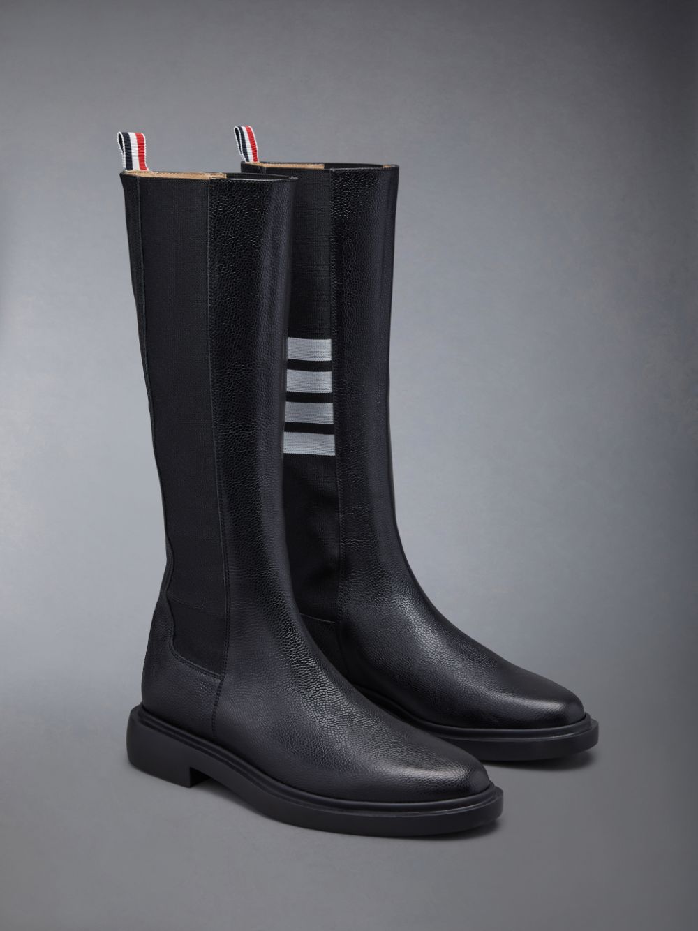 Thom Browne Pebble Grain 4-Bar Knee High Chelsea Women Boots Black | FTB75W32463