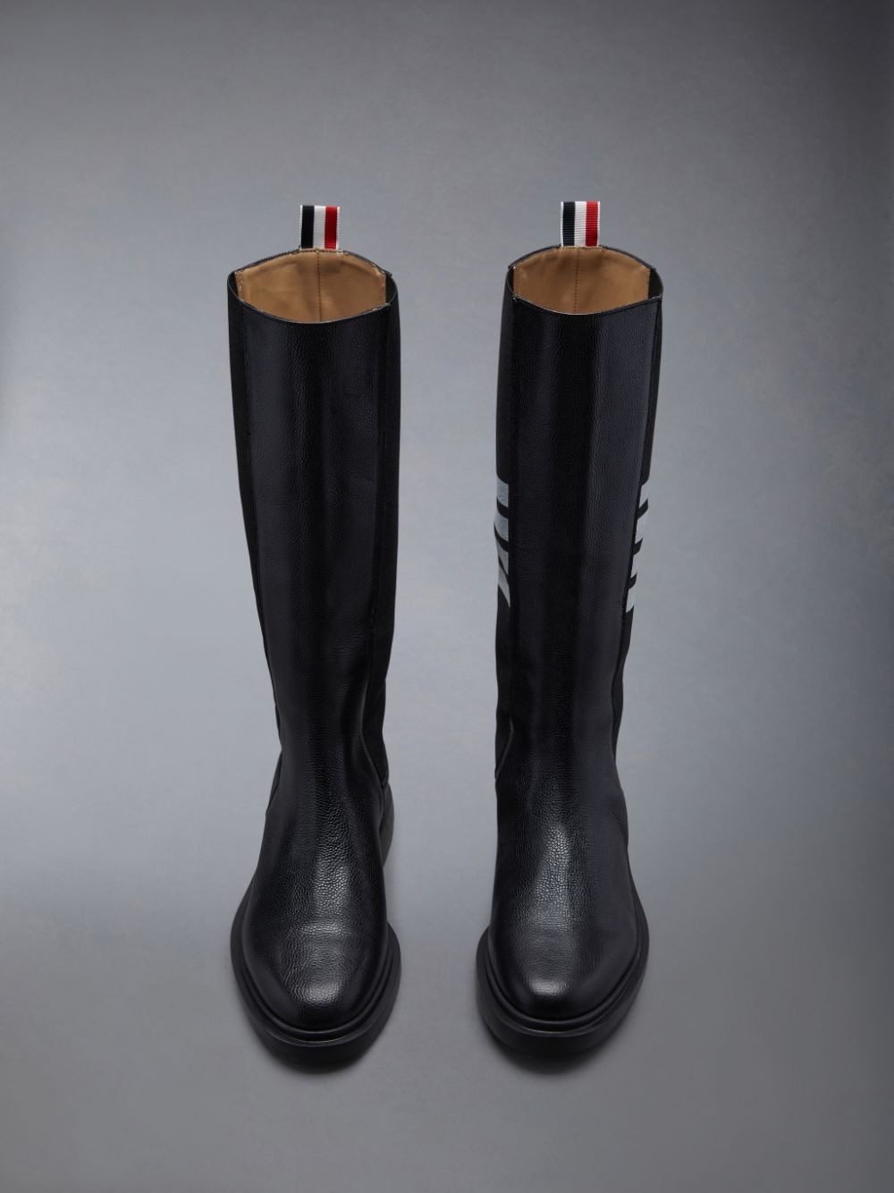 Thom Browne Pebble Grain 4-Bar Knee High Chelsea Women Boots Black | FTB75W32463