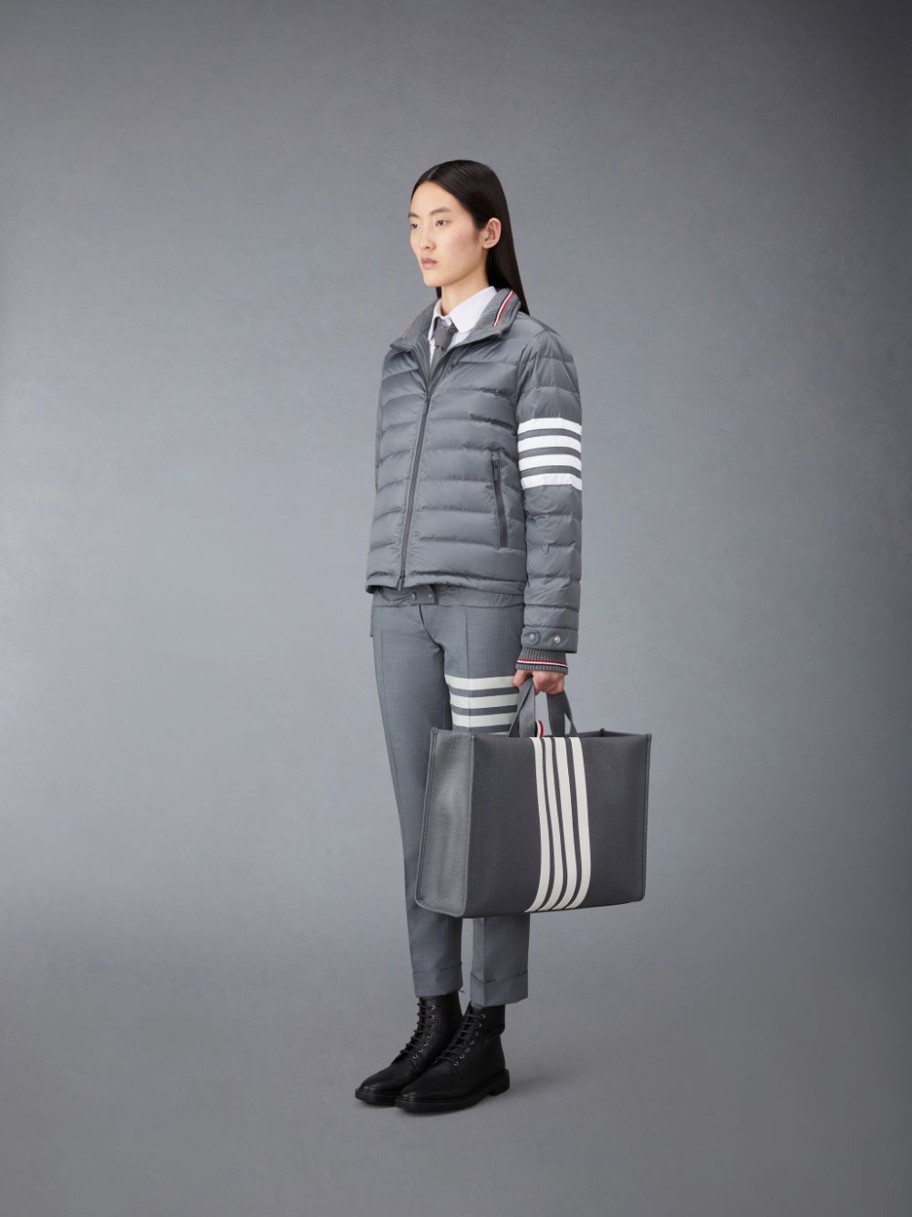 Thom Browne Pebble Grain 4-Bar Squared Women Tote Bags Grey | PFG02U81381