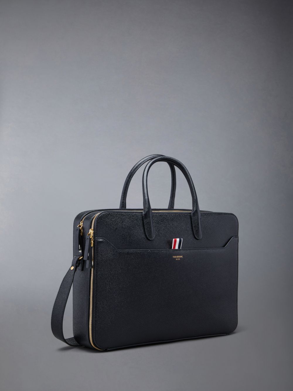 Thom Browne Pebble Grain Double Compartment Men Business Bags Black | ASB39M80321