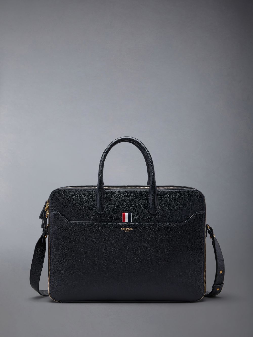 Thom Browne Pebble Grain Double Compartment Men Business Bags Black | ASB39M80321