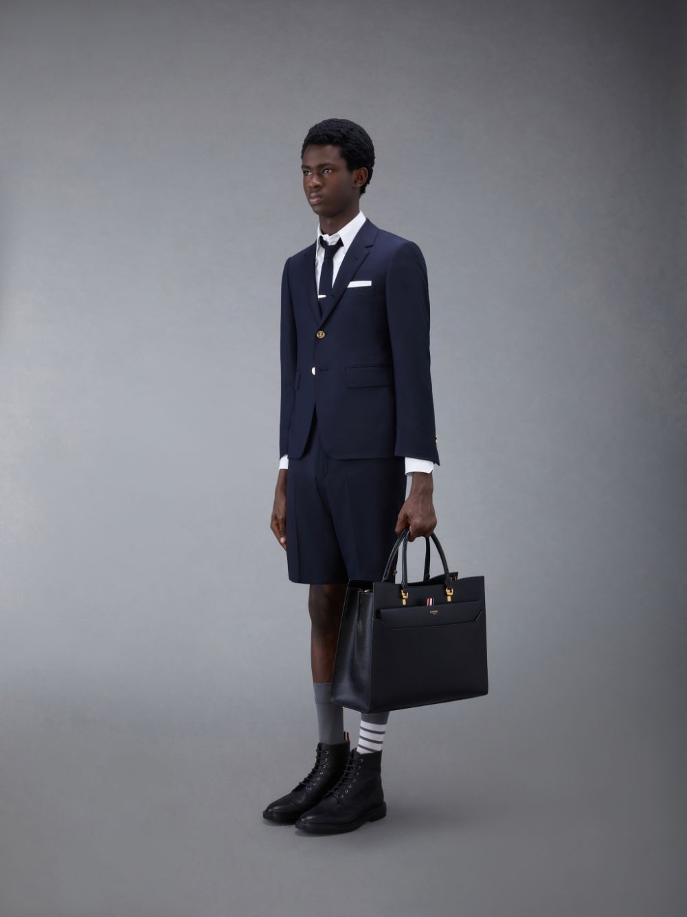 Thom Browne Pebble Grain Large Duet Men Tote Bags Black | NDM47P10289