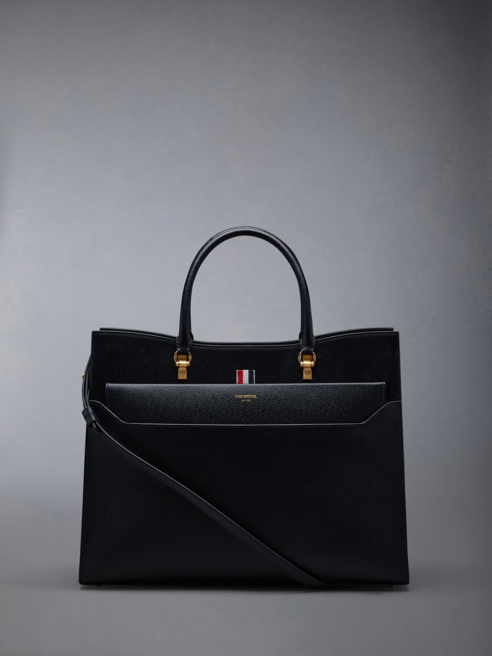 Thom Browne Pebble Grain Large Duet Men Tote Bags Black | NDM47P10289