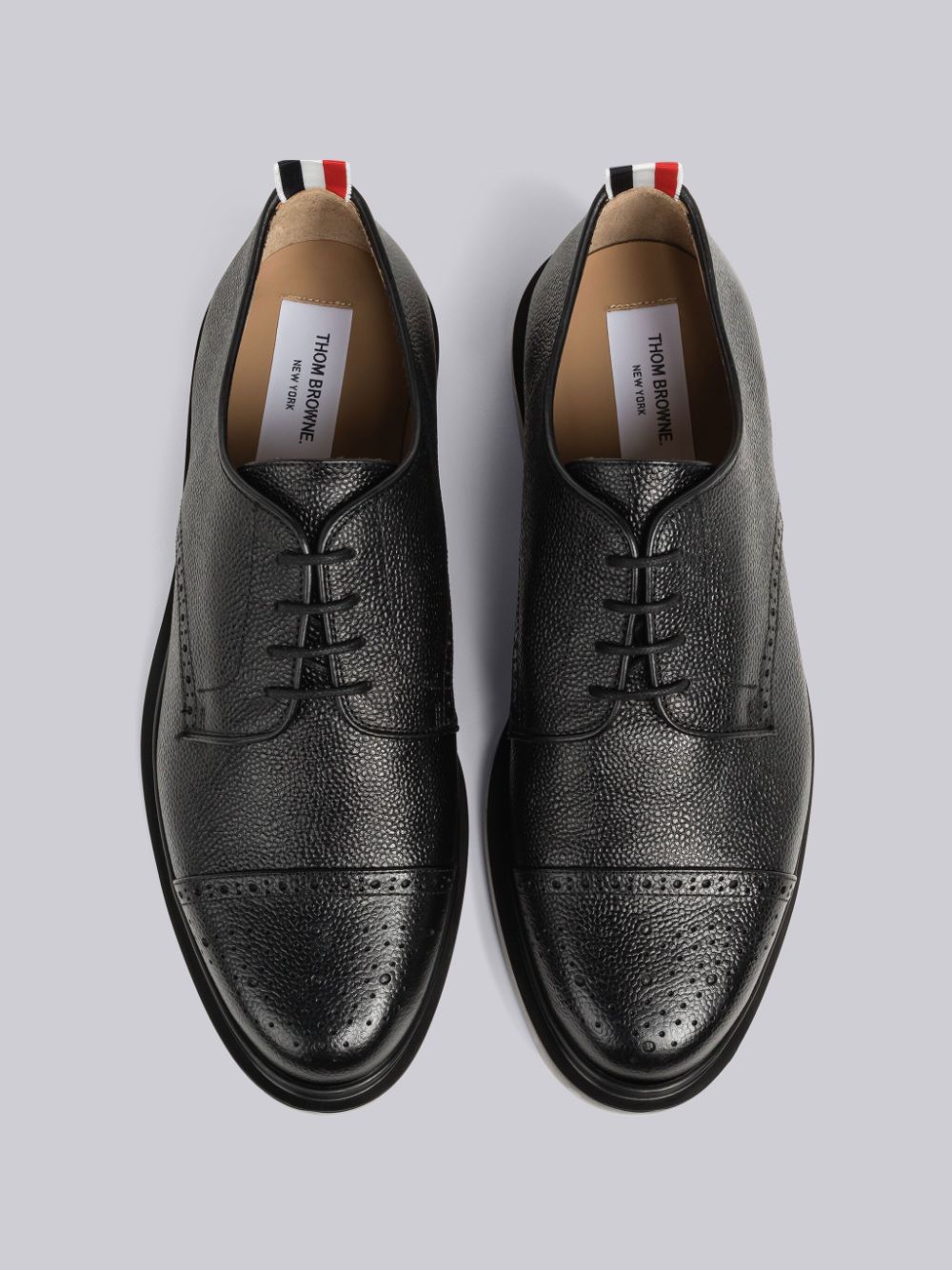 Thom Browne Pebble Grain Leather Cap Toe Derby Men Oxford Shoes Black | GYH85Y55574