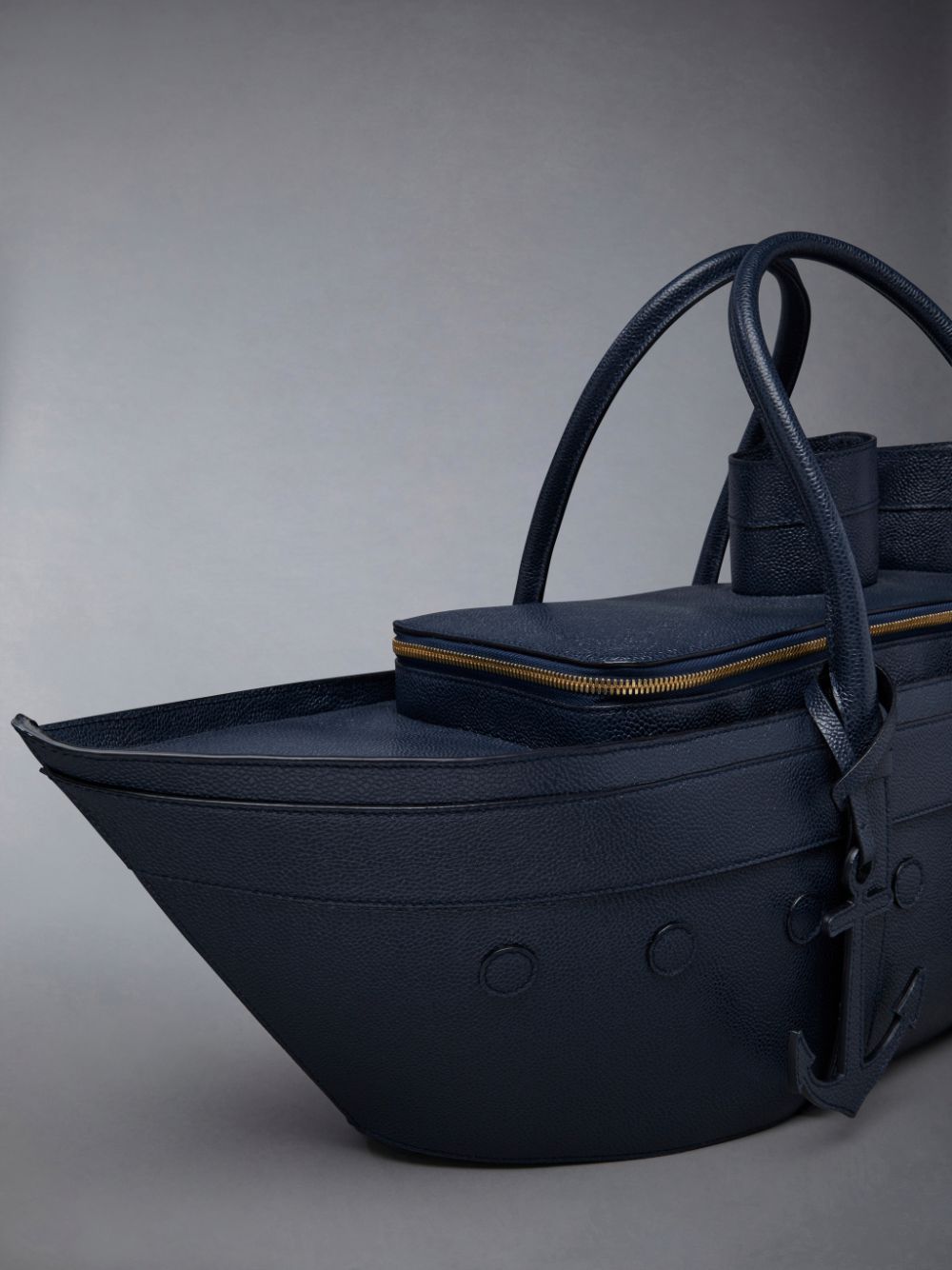 Thom Browne Pebble Grain Leather Cruise Liner Men Tote Bags Blue | JCF52G76695