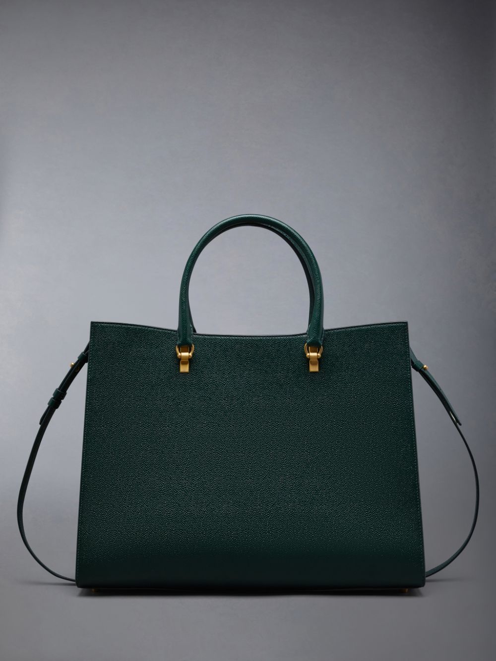 Thom Browne Pebble Grain Leather Large Duet Men Tote Bags Green | ZCA15S90260