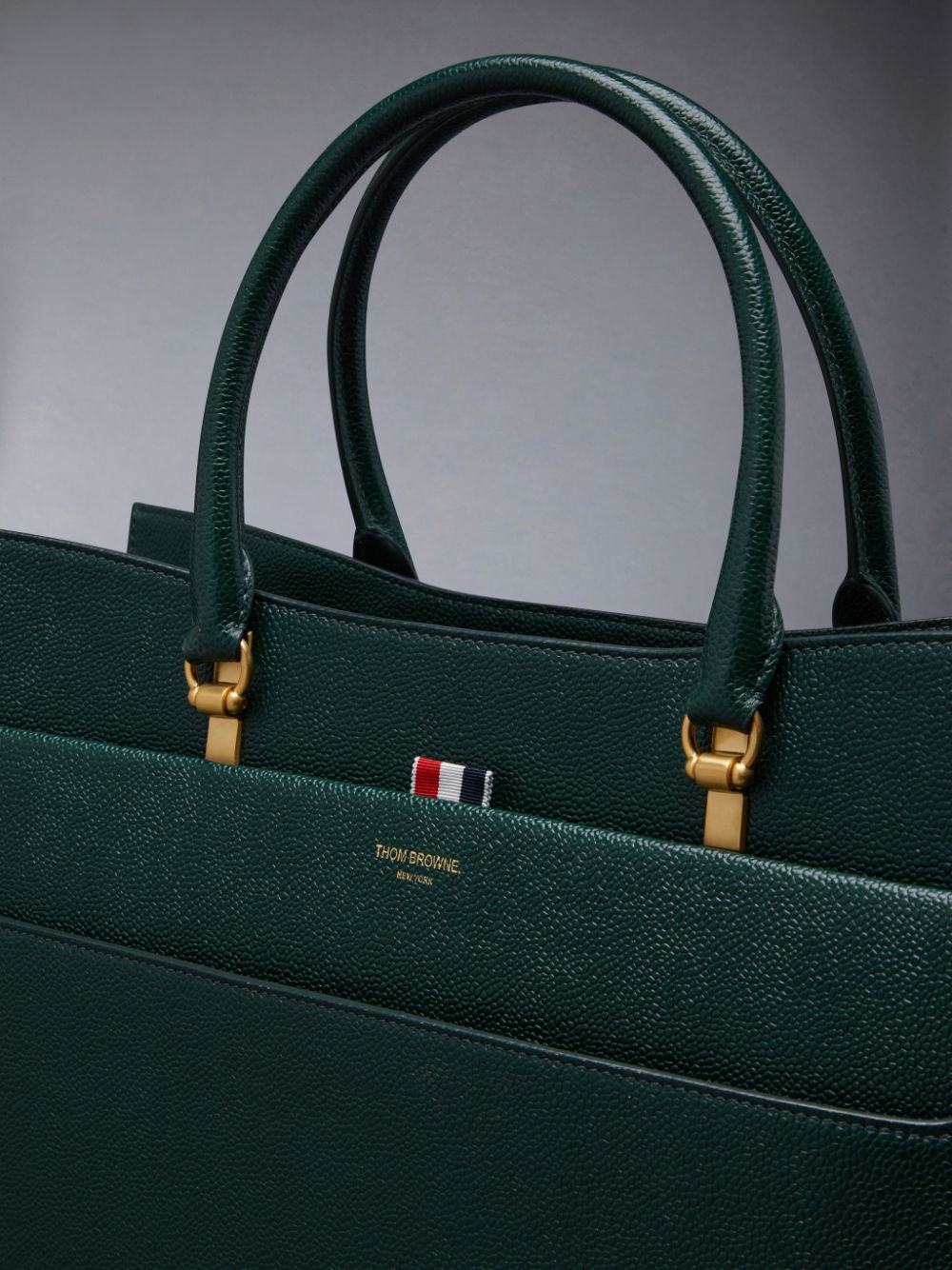 Thom Browne Pebble Grain Leather Large Duet Men Tote Bags Green | ZCA15S90260