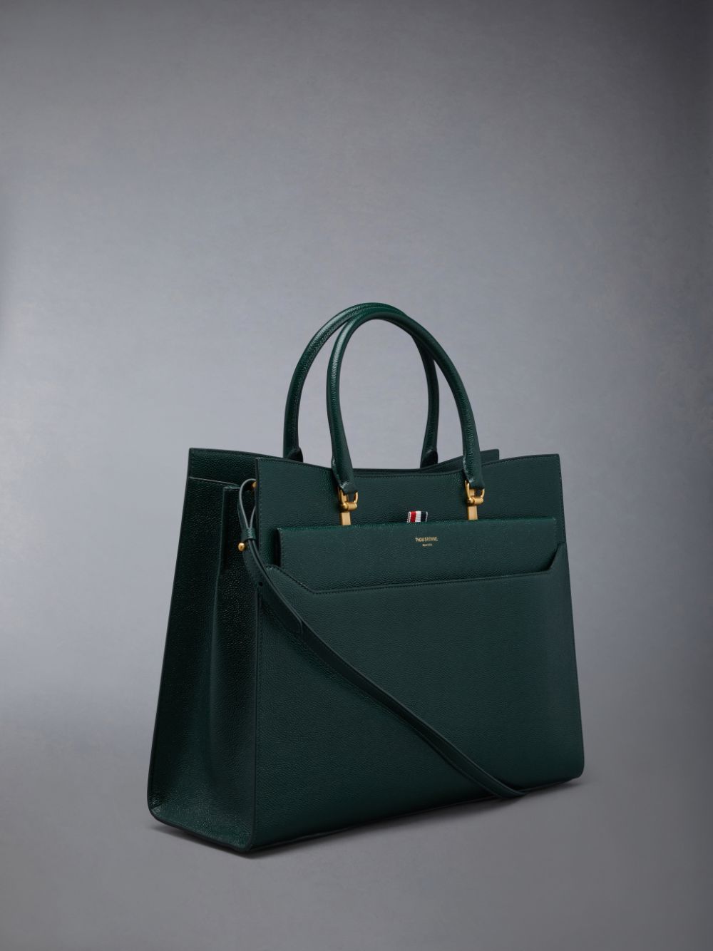 Thom Browne Pebble Grain Leather Large Duet Women Tote Bags Green | KVA48P49355