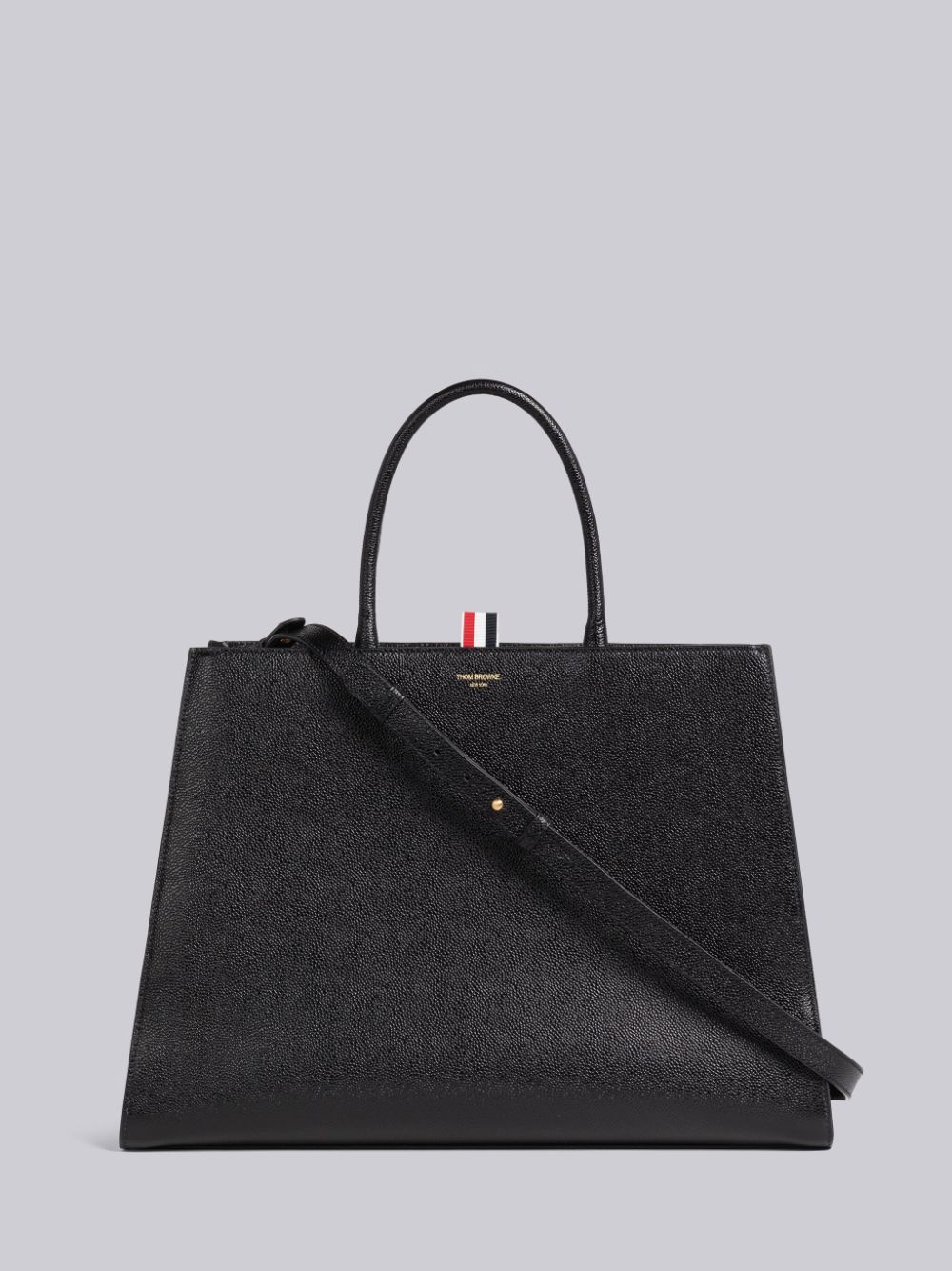 Thom Browne Pebble Grain Leather Large Trapeze Men Tote Bags Black | ZKO27V63346