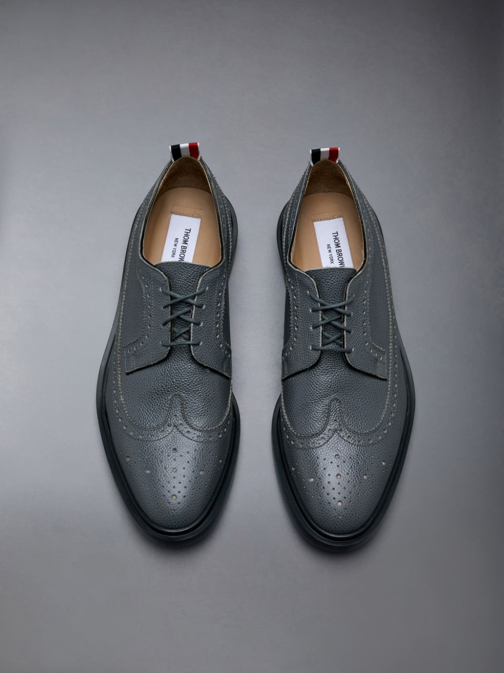 Thom Browne Pebble Grain Leather Longwing Men Brogue Shoes Grey | LPB22Y48311