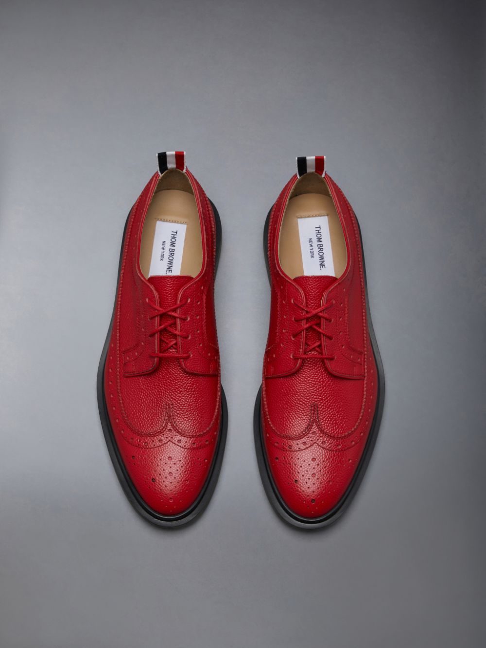 Thom Browne Pebble Grain Leather Longwing Women Brogue Shoes Red | RFE04L25003