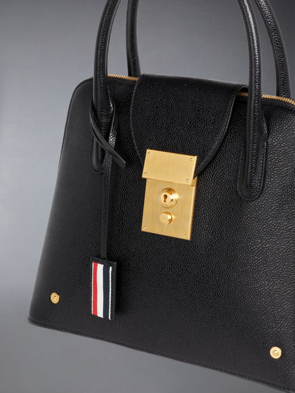 Thom Browne Pebble Grain Leather Removable Shoulder Strap Mrs. Women Satchel Bags Black | APJ40I15676