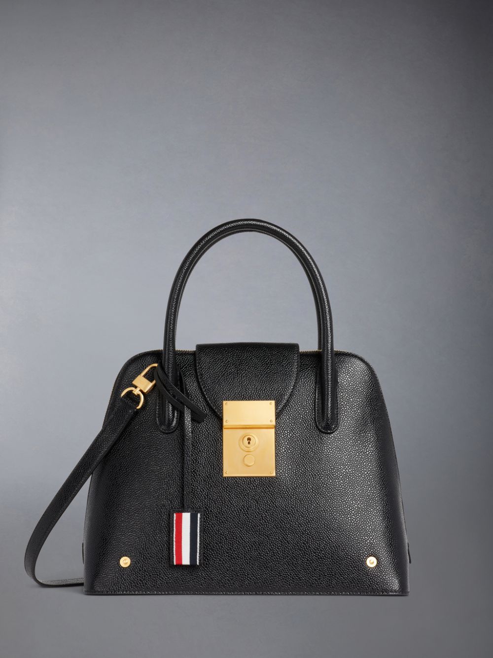 Thom Browne Pebble Grain Leather Removable Shoulder Strap Mrs. Women Satchel Bags Black | APJ40I15676