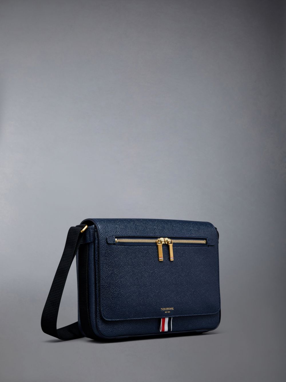 Thom Browne Pebble Grain Leather Reporter Men Shoulder Bags Blue | TWU48K34665