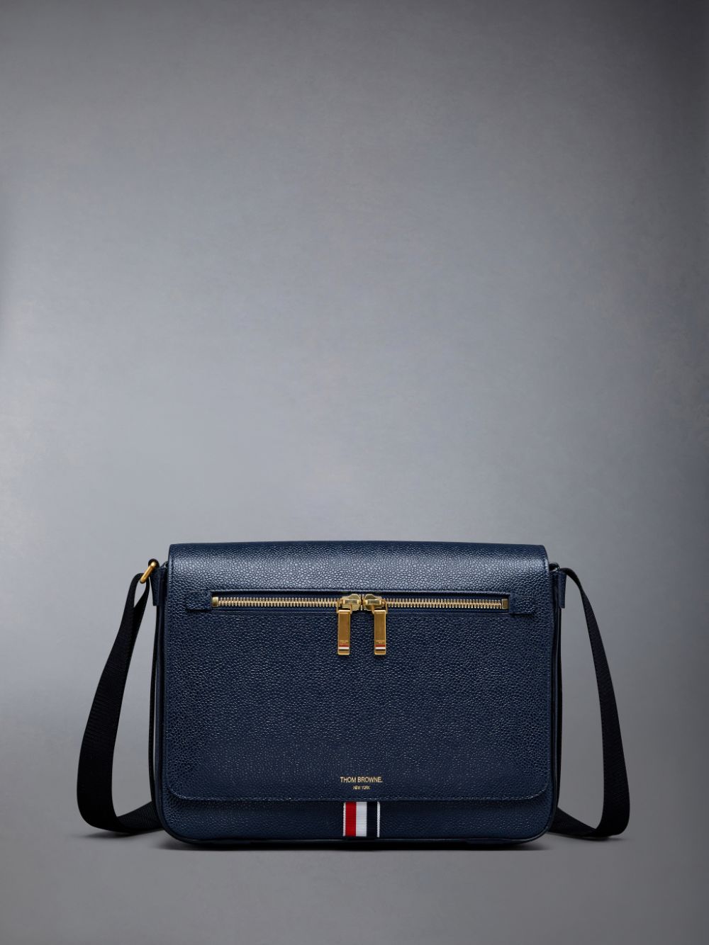 Thom Browne Pebble Grain Leather Reporter Men Shoulder Bags Blue | TWU48K34665