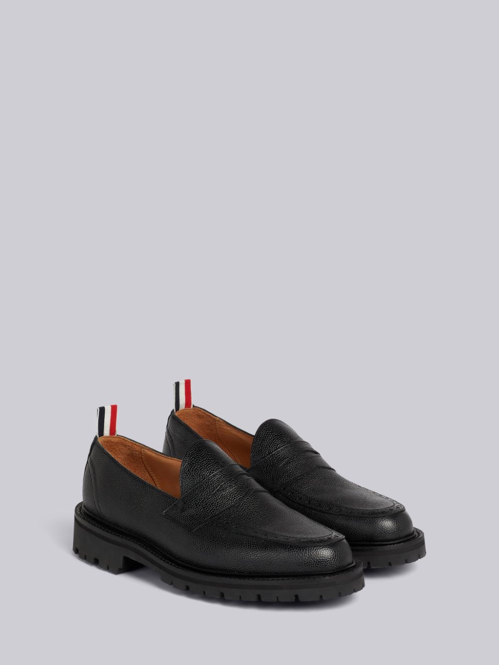 Thom Browne Pebble Grain Leather Rubber Commando Sole Classic Penny Men Loafers Black | IKX97E78881