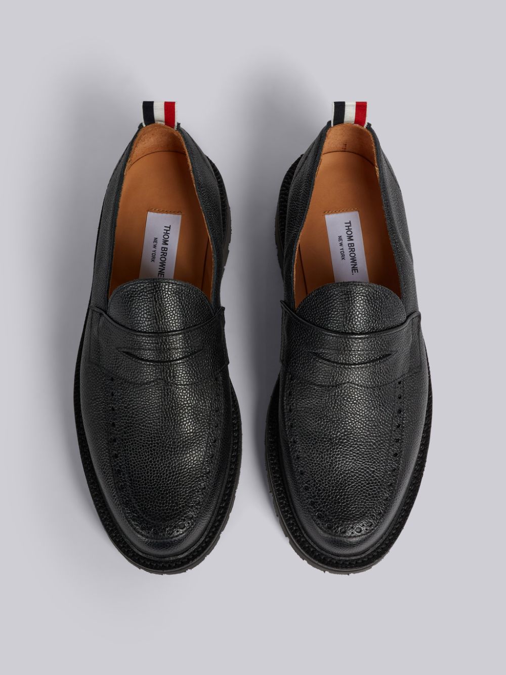 Thom Browne Pebble Grain Leather Rubber Commando Sole Classic Penny Men Loafers Black | IKX97E78881