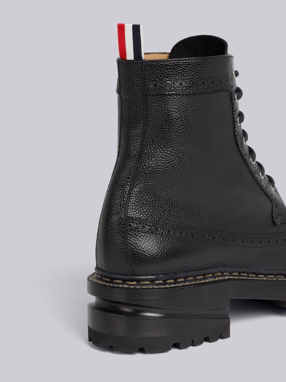 Thom Browne Pebble Grain Leather Rubber Hiking Sole Stripe Micro Insert Lace-Up Longwing Women Boots Black | LJC92F07870