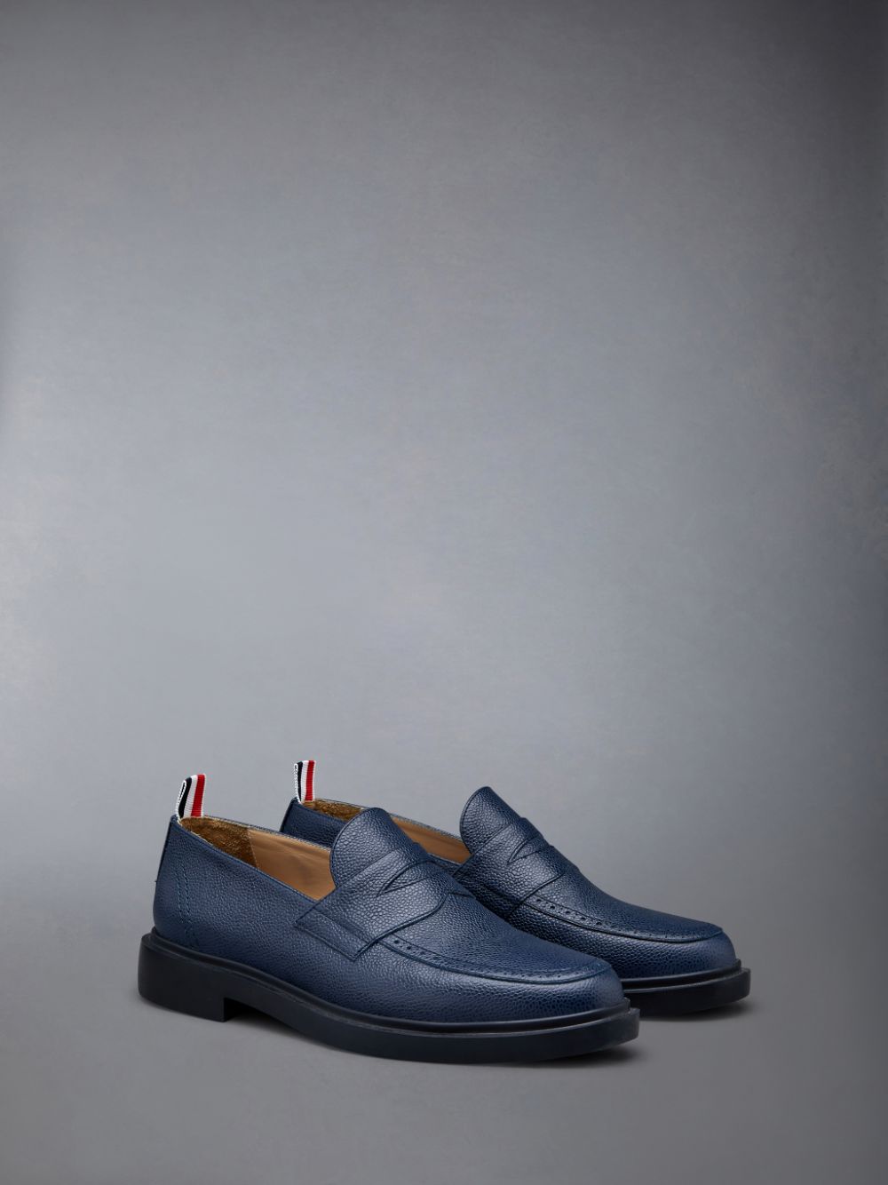 Thom Browne Pebble Grain Leather Rubber Sole Penny Men Loafers Blue | JEQ23T03001