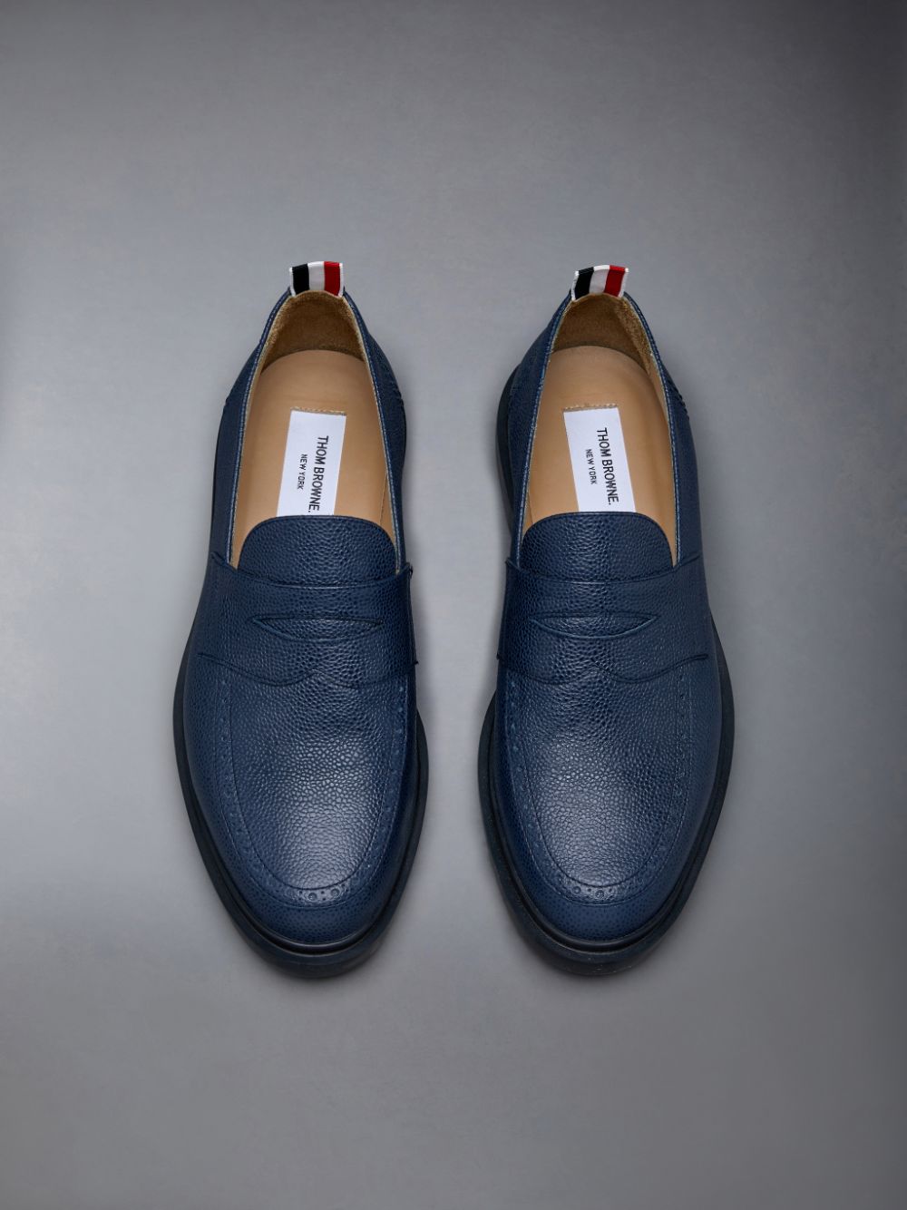 Thom Browne Pebble Grain Leather Rubber Sole Penny Men Loafers Blue | JEQ23T03001