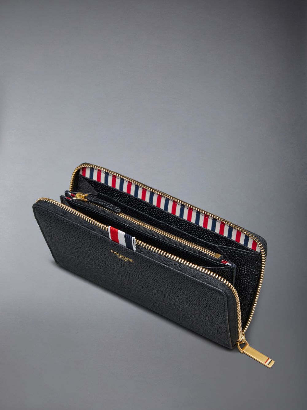 Thom Browne Pebble Grain Leather Slim Long Ziparound Purse Men Wallets Black | WMX60P95503