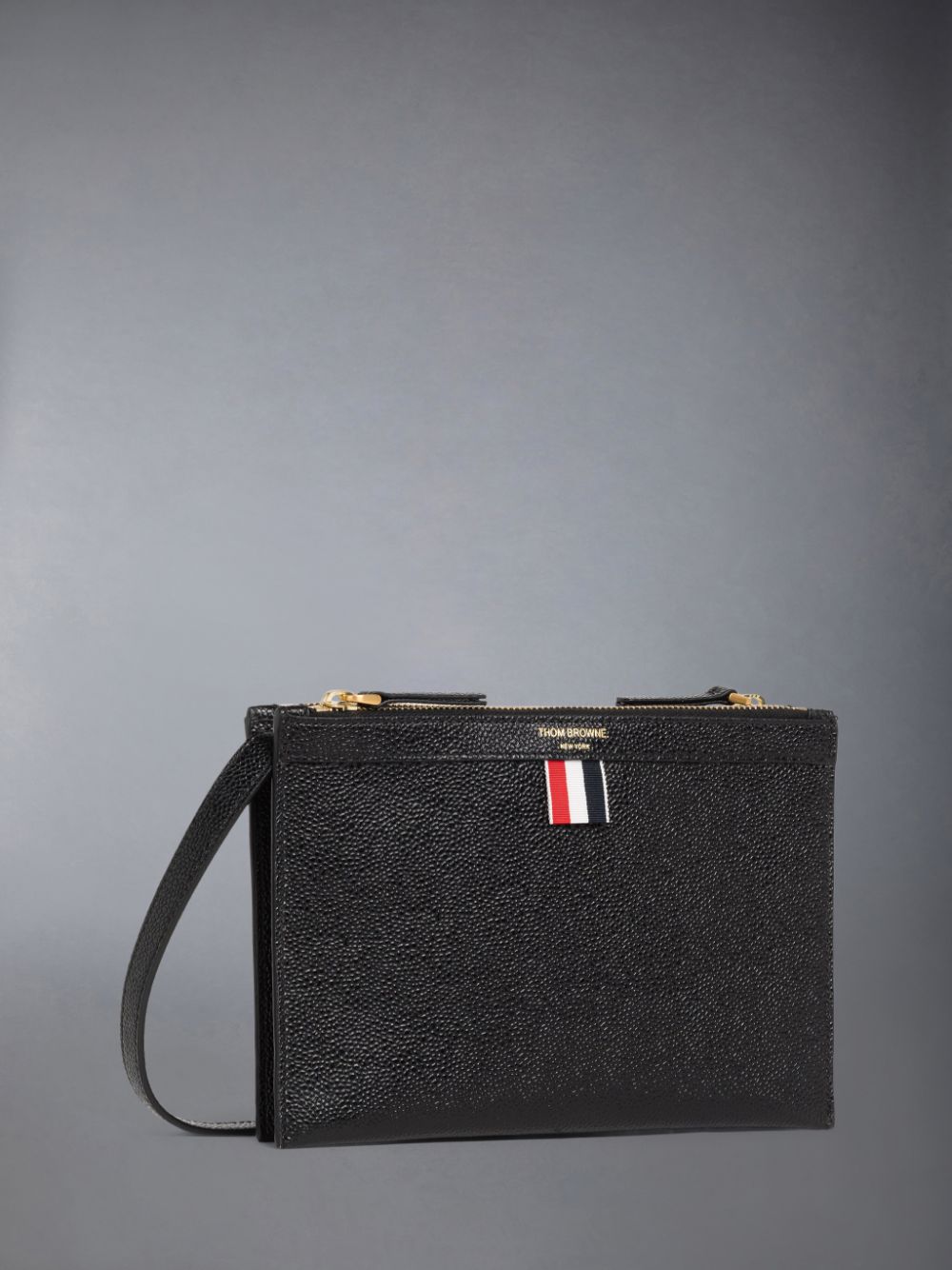 Thom Browne Pebble Grain Leather Small Document Holder Women Crossbody Bags Black | SJJ84X30513