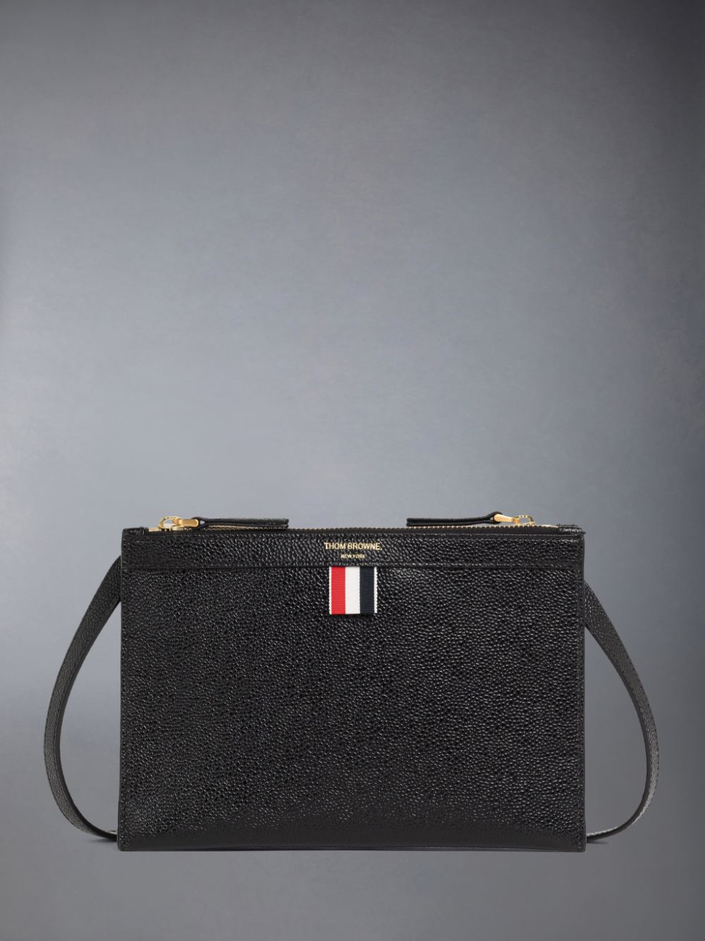 Thom Browne Pebble Grain Leather Small Document Holder Women Crossbody Bags Black | SJJ84X30513