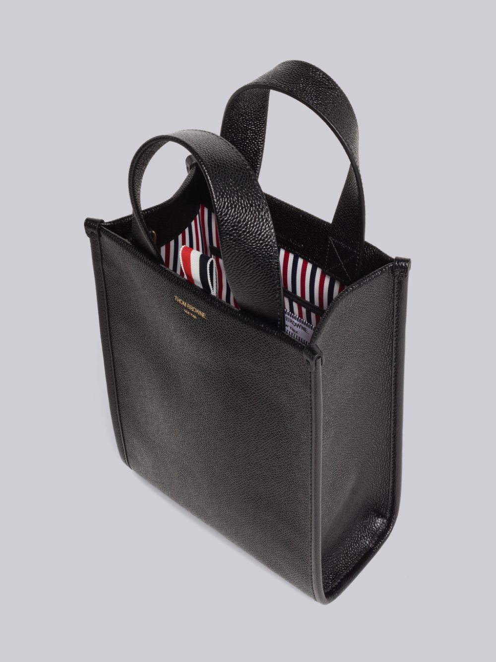 Thom Browne Pebble Grain Leather Small Square Men Tote Bags Black | GIO40Q17435