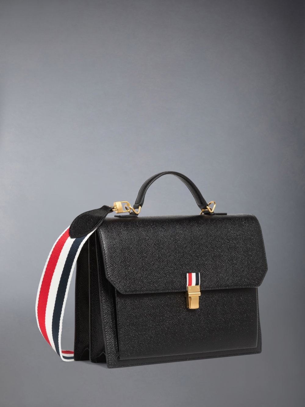 Thom Browne Pebble Grain Leather Top Handle School Men Tote Bags Black | WXC73Y19744