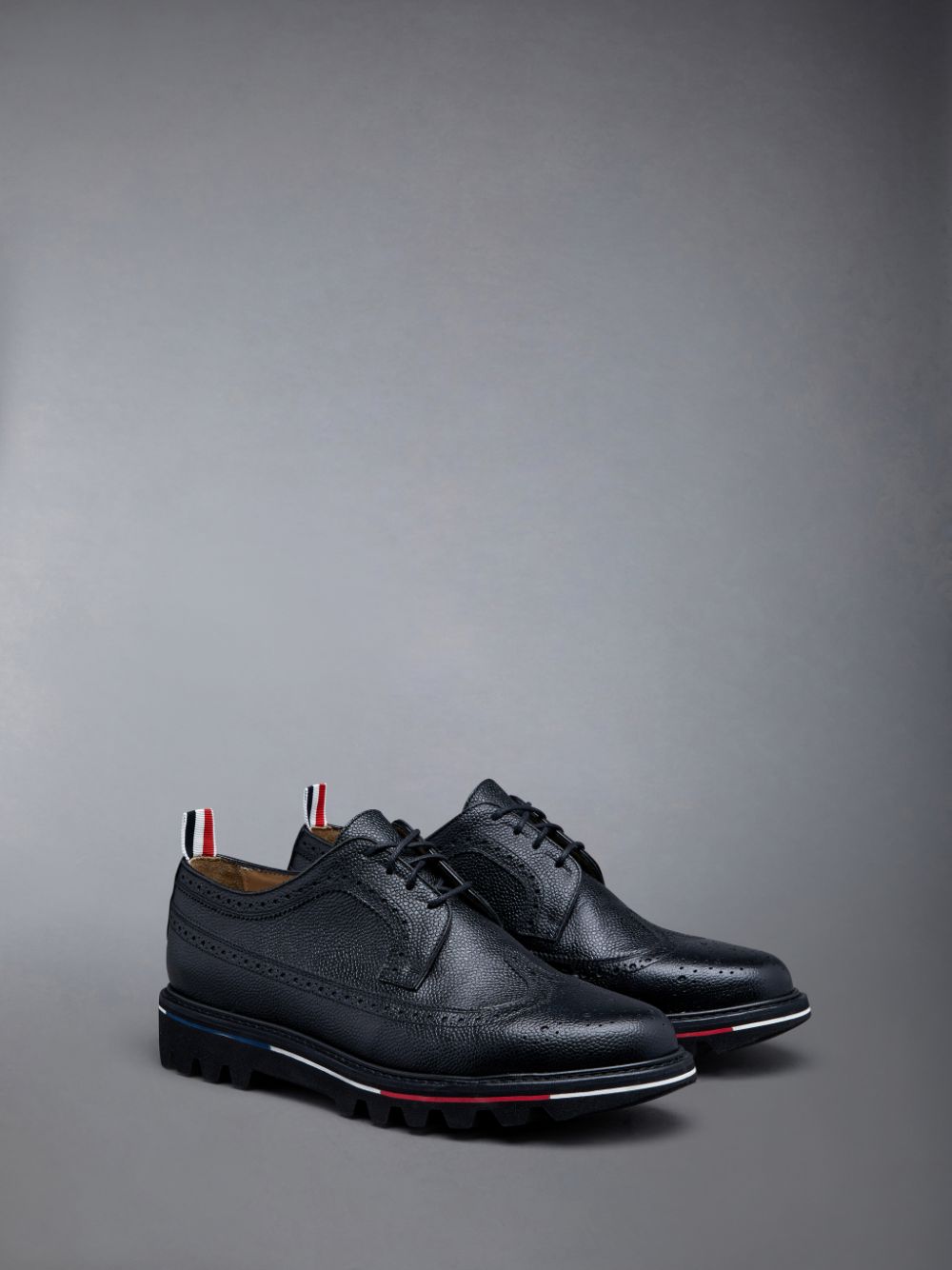 Thom Browne Pebble Grain Leather Tread Sole Longwing Men Brogue Shoes Black | UTF76Q05095