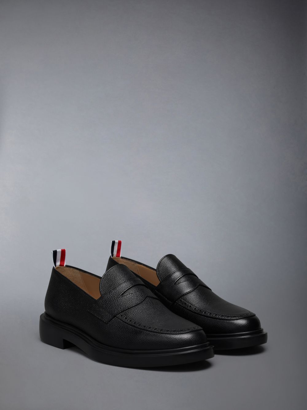 Thom Browne Pebble Grain Rubber Sole Penny Men Loafers Black | EFK86X17426