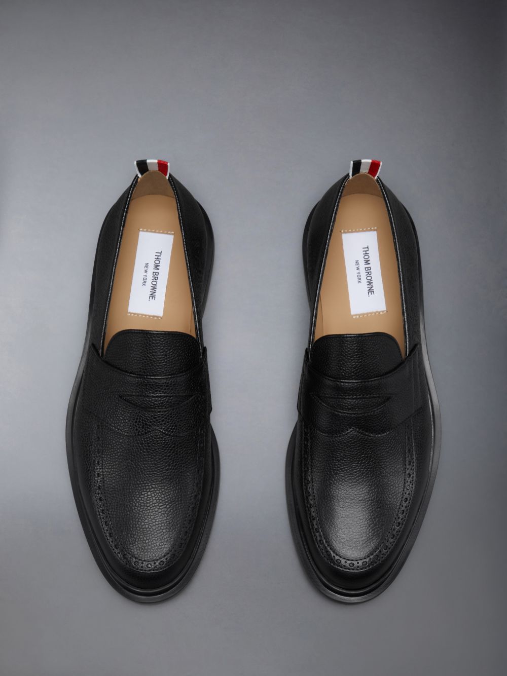 Thom Browne Pebble Grain Rubber Sole Penny Men Loafers Black | EFK86X17426