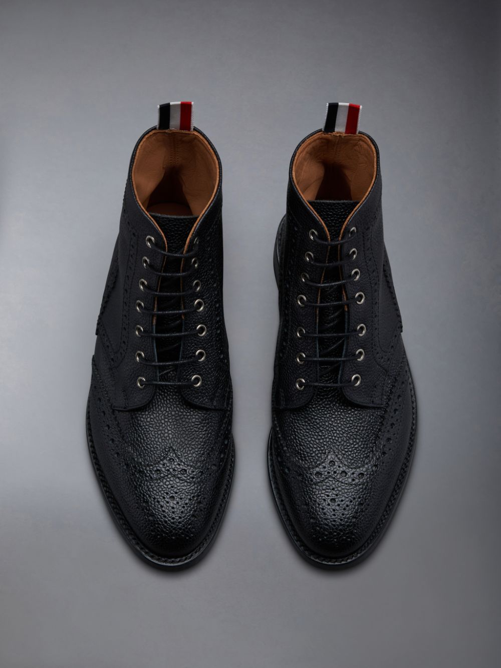 Thom Browne Pebble Grain Wingtip Women Boots Black | CGY10F53680