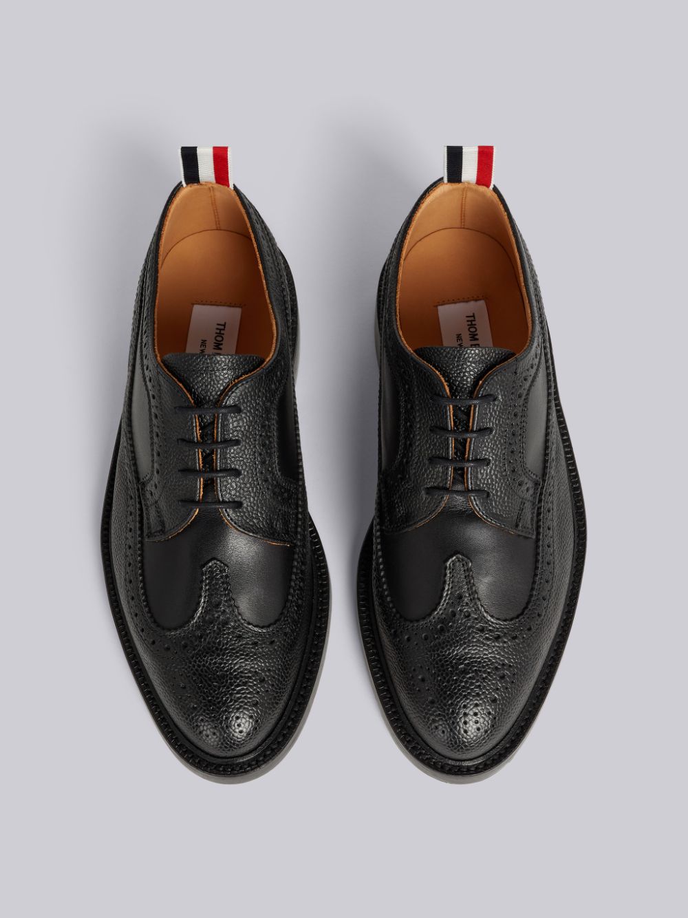 Thom Browne Pebbled Calfskin Mix Longwing Women Brogue Shoes Black | SGQ17I68548