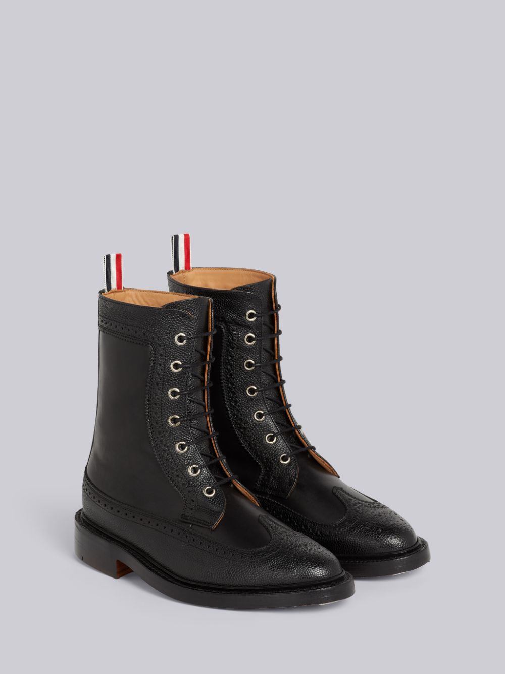 Thom Browne Pebbled Calfskin Mix Longwing Brogue Women Boots Black | QBK63K46969