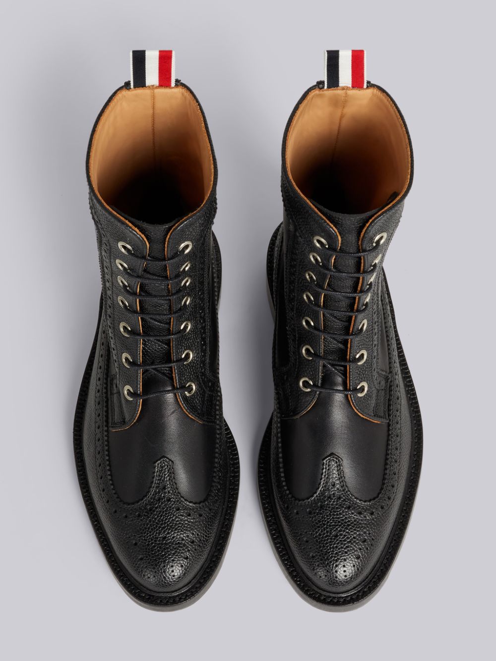 Thom Browne Pebbled Calfskin Mix Longwing Brogue Women Boots Black | QBK63K46969