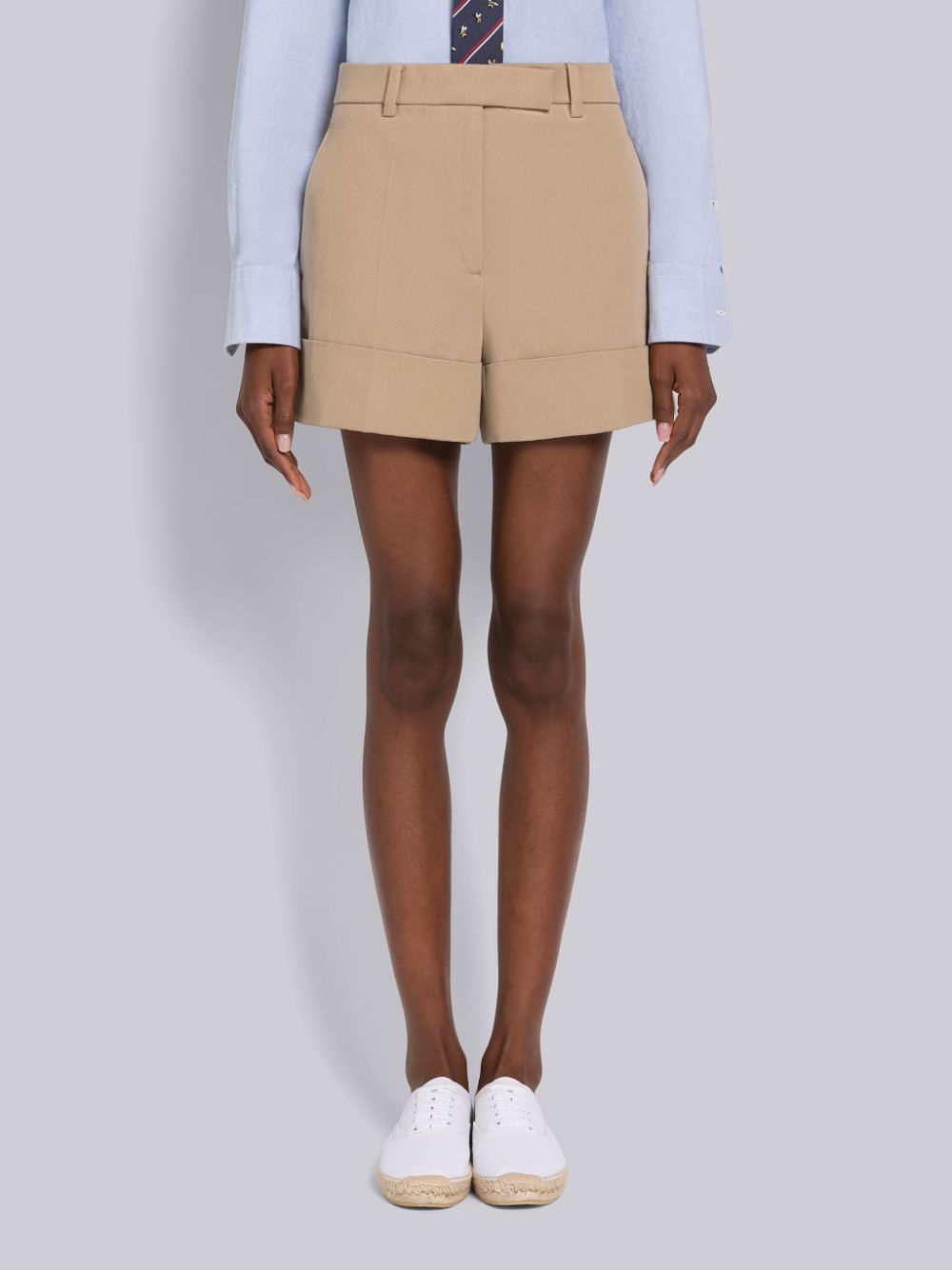 Thom Browne Piece Dyed Cotton Gabardine Beltloop Sack Women Shorts Beige | LKO36T77357