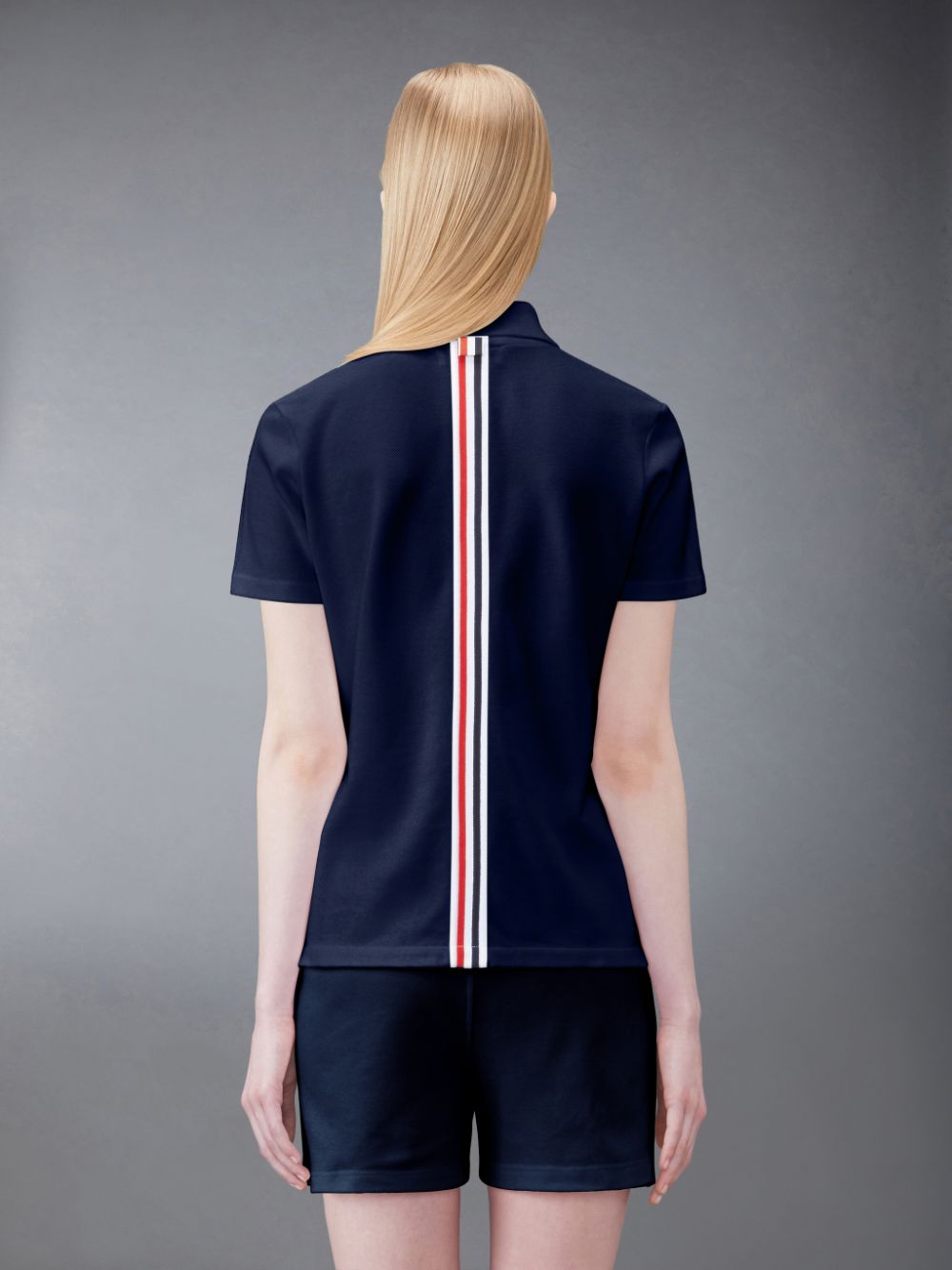 Thom Browne Pique Relaxed Stripe Women Polo Shirt Blue | NSG64B56530