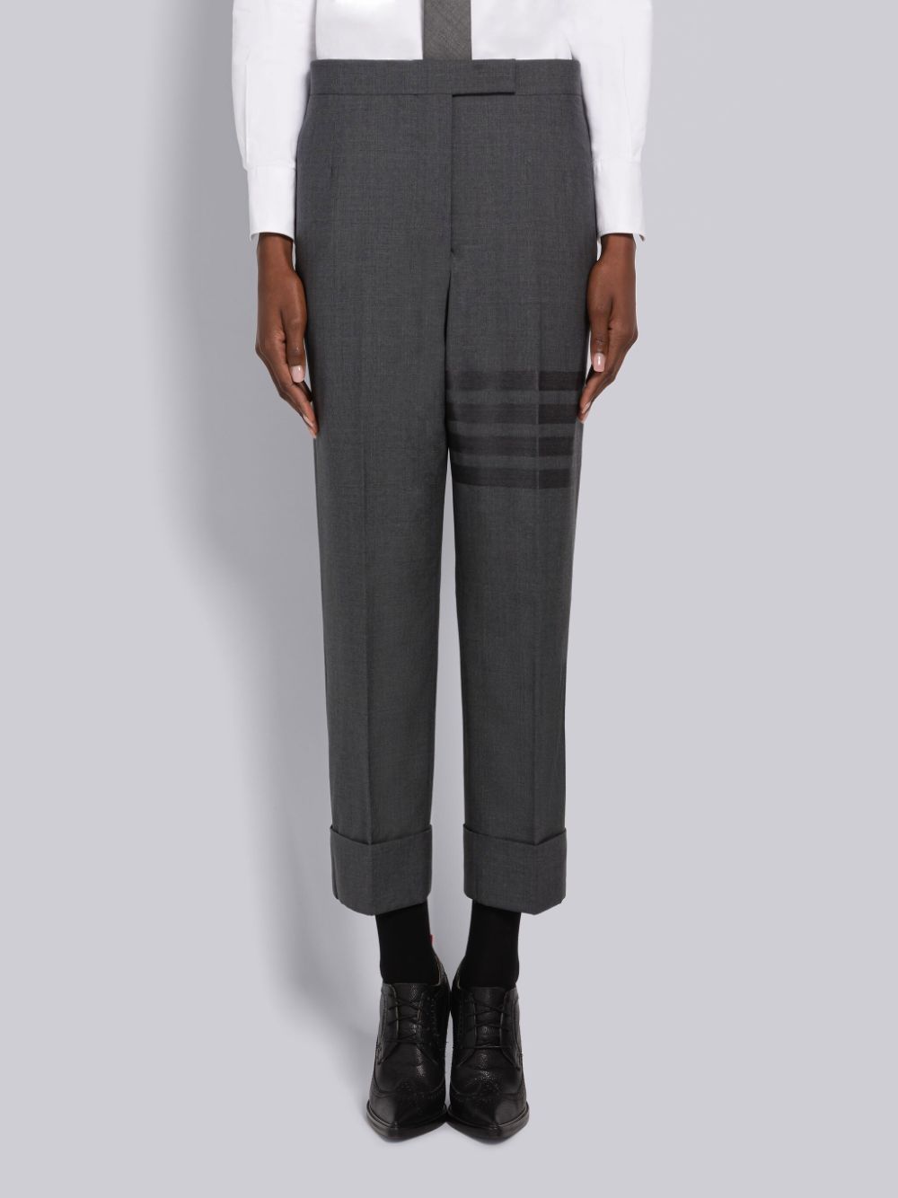 Thom Browne Plain Weave 4-Bar Classic Backstrap Women Pants Grey | DWK34G80681