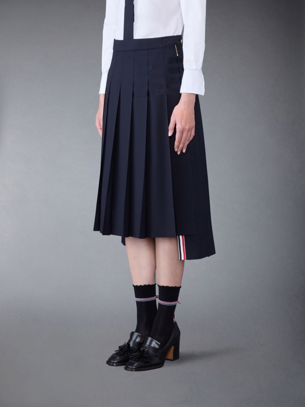 Thom Browne Plain Weave 4-Bar Dropped Back Pleated Women Skirts Blue | BHN09E90748