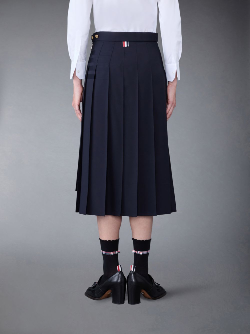 Thom Browne Plain Weave 4-Bar Dropped Back Pleated Women Skirts Blue | BHN09E90748