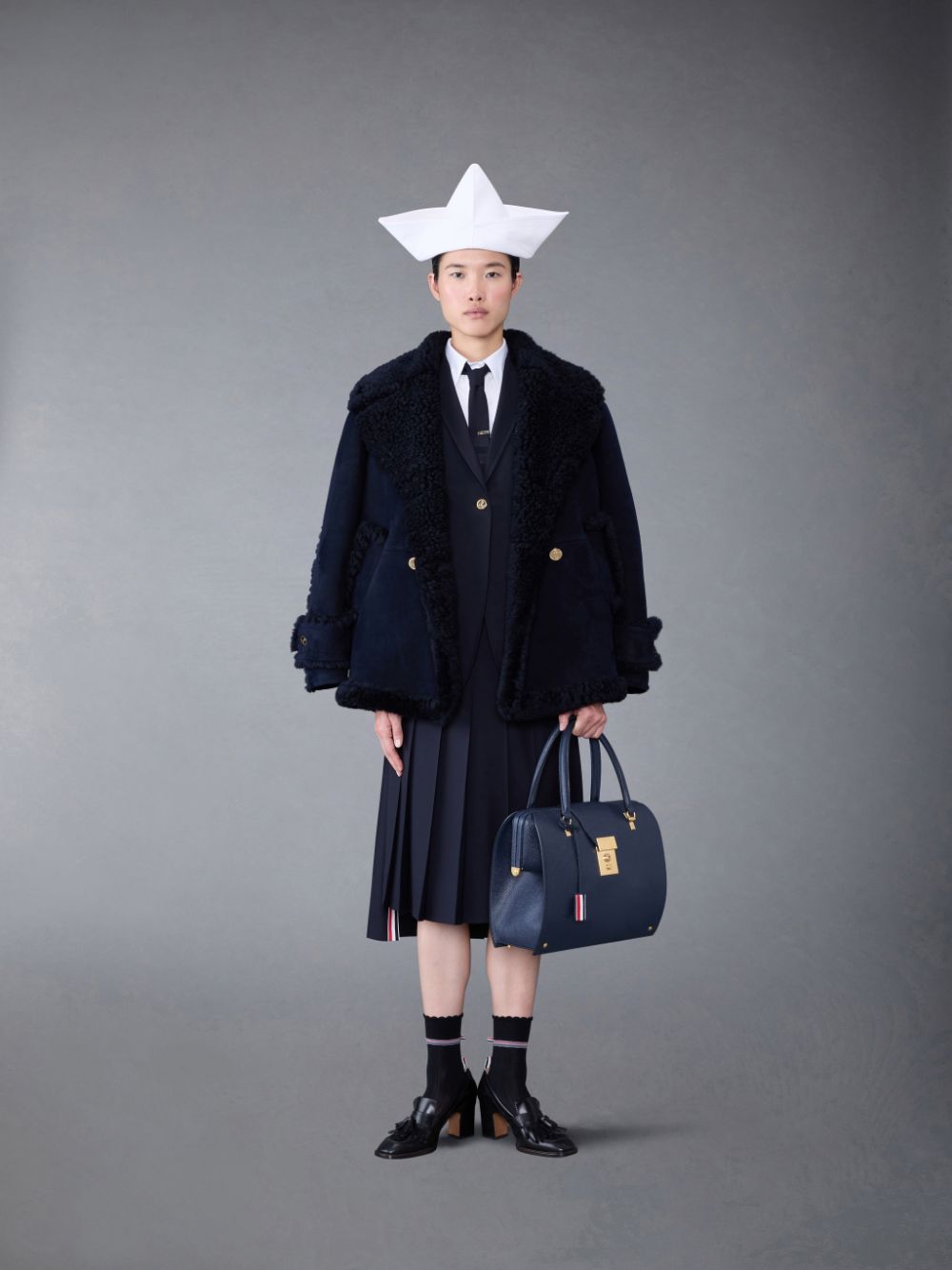 Thom Browne Plain Weave 4-Bar Dropped Back Pleated Women Skirts Blue | BHN09E90748