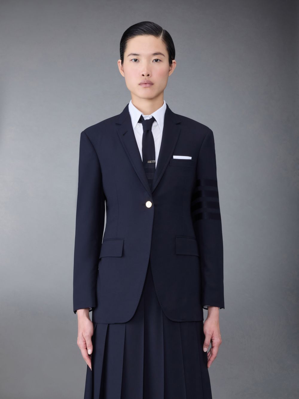 Thom Browne Plain Weave 4-Bar Elongated Single Button Sport Women Coats Blue | VAM87I91522