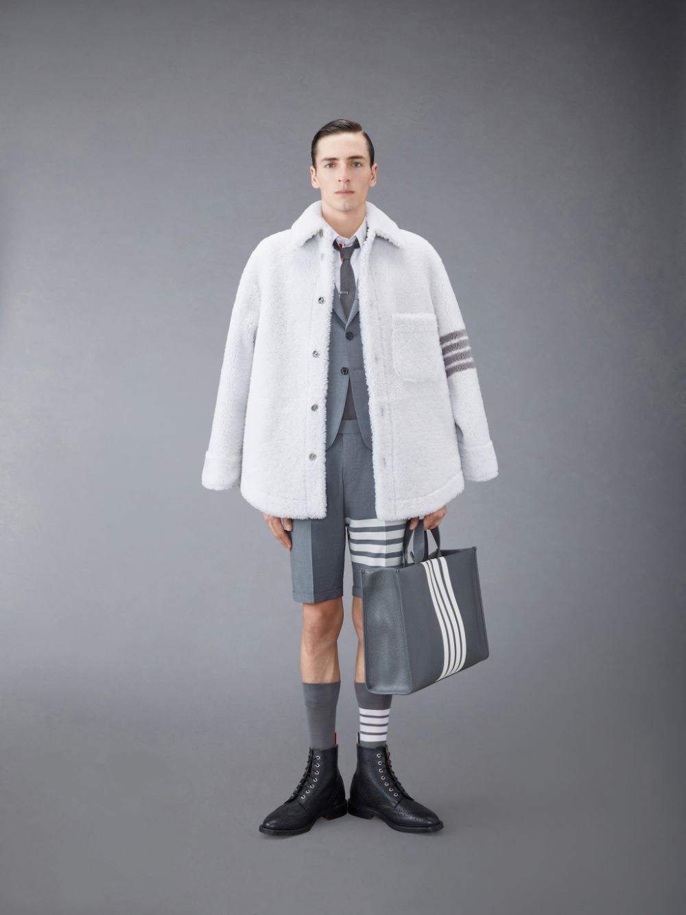 Thom Browne Plain Weave 4-Bar High Armhole Sport Men Coats Grey | YKW86L65336